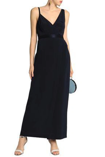 Shop Diane Von Furstenberg Satin-trimmed Silk-crepe Gown In Navy
