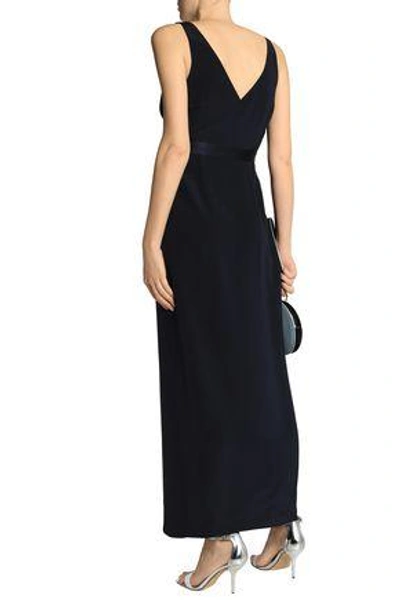 Shop Diane Von Furstenberg Satin-trimmed Silk-crepe Gown In Navy
