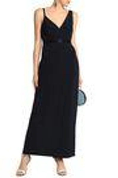 Shop Diane Von Furstenberg Satin-trimmed Silk-crepe Gown In Navy