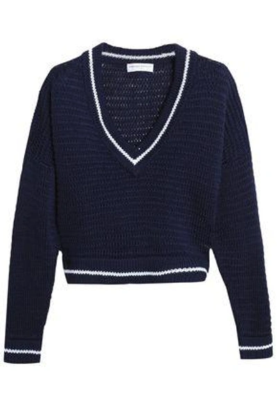 Shop Amanda Wakeley Woman Scale Open-knit Cotton Sweater Midnight Blue