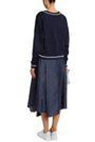 Shop Amanda Wakeley Woman Scale Open-knit Cotton Sweater Midnight Blue