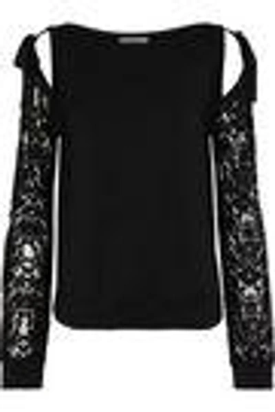Shop Bailey44 Bailey 44 Woman Sentimental Cold-shoulder Lace-paneled Stretch-modal Fleece Sweatshirt Black