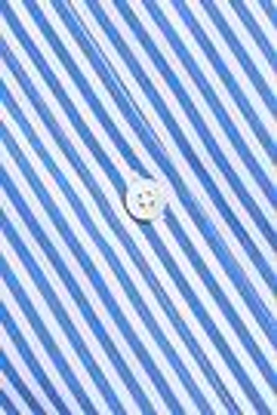 Shop Raoul Woman Ruffled Striped Cotton-poplin Shirt Blue
