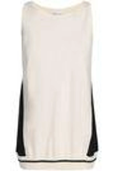 Shop Amanda Wakeley Woman Ray Voile-paneled Silk, Wool And Cashmere-blend Top Ecru