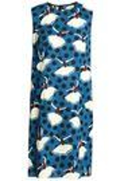 Shop Marni Woman Printed Cotton-poplin Dress Blue