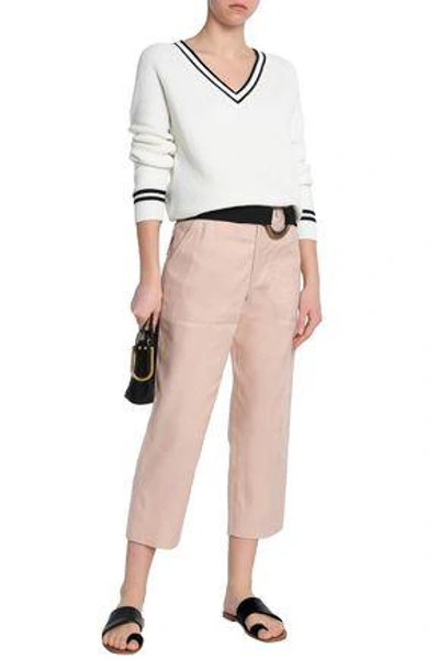 Shop Chloé Woman Cropped Linen And Cotton-blend Twill Straight-leg Pants Blush