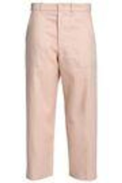 Shop Chloé Woman Cropped Linen And Cotton-blend Twill Straight-leg Pants Blush