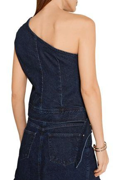 Shop Marques' Almeida Woman Belted One-shoulder Denim Top Dark Denim