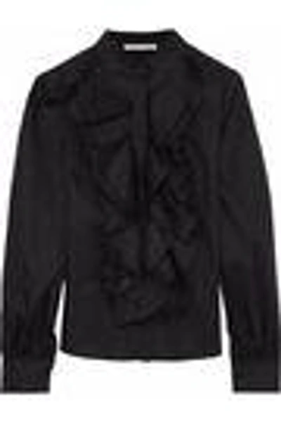 Shop Antonio Berardi Woman Ruffled Stretch-cotton Poplin Blouse Black