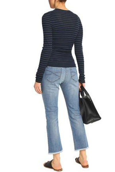 Shop Vince Striped Cashmere Sweater In Navy