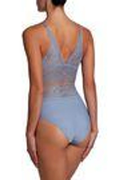 Shop Stella Mccartney Woman Ophelia Whispering Lace And Stretch-jersey Bodysuit Light Blue