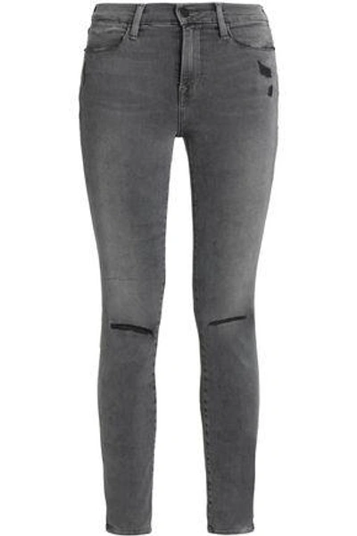 Shop Frame Woman Distressed Mid-rise Skinny Jeans Light Gray