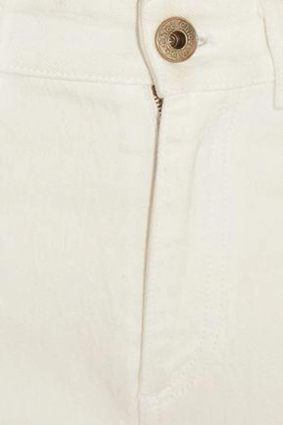 Shop Chloé Woman Cropped Embroidered High-rise Straight-leg Jeans Ecru