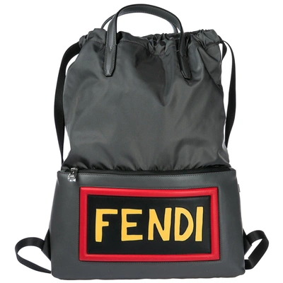 Shop Fendi Graphic Logo Backpack In Grey
