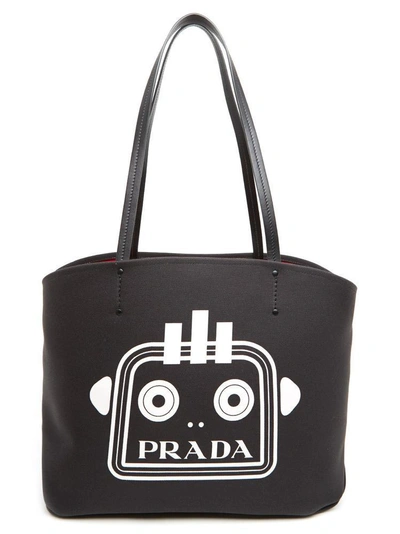 Shop Prada Printed Robot Tote In Black