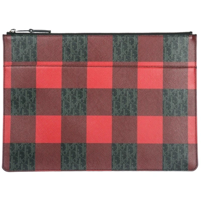 Shop Dior Homme Checked Clutch Bag In Red
