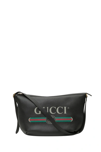 Shop Gucci Print Half-moon Hobo Bag In Nero