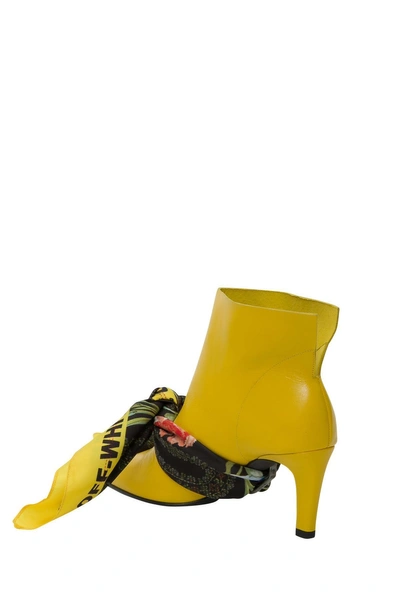 Shop Off-white Pointy Ankle Boots With Kerchief In Giallo