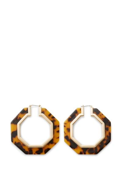 Shop Rebecca Minkoff Octagon Resin Hoop Earrings In Tortoise