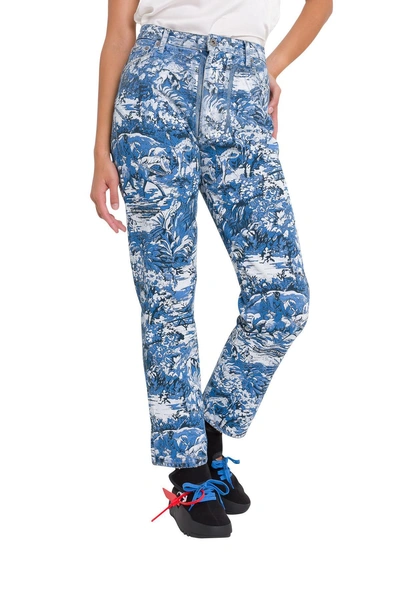 Shop Off-white Tapestry Cropped Jeans In Blu