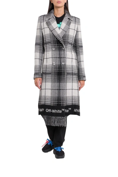 Shop Off-white Double-breasted Checked Coat In Multicolor