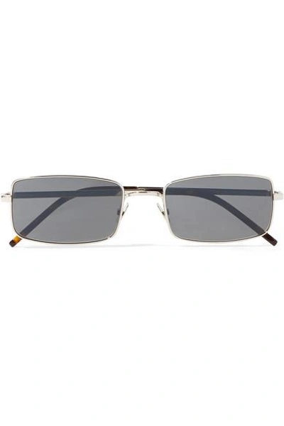 Shop Saint Laurent Square-frame Silver-tone Sunglasses In Black