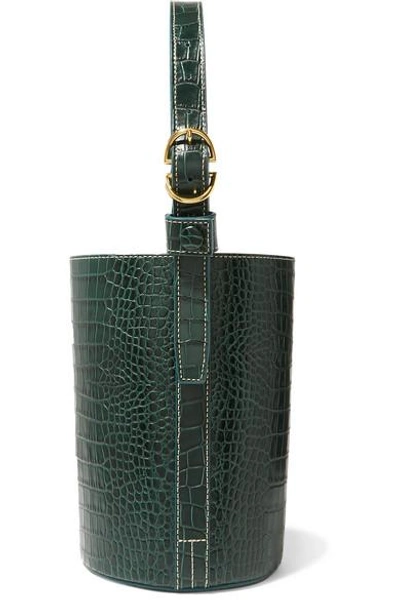 Shop Trademark Small Croc-effect Leather Bucket Bag In Dark Green