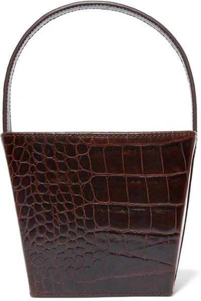 Shop Staud Edie Croc-effect Leather Tote In Brown