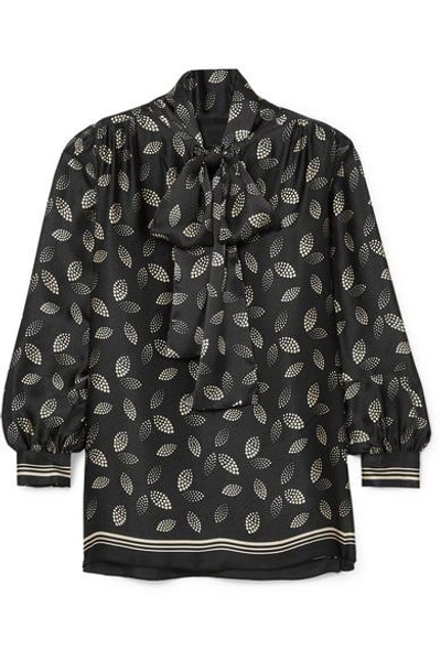 Shop Anna Sui Pussy-bow Printed Silk-charmeuse Blouse In Black