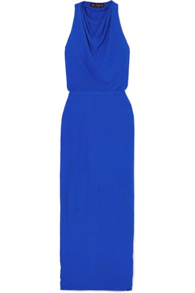 Shop Versace Hooded Crepe Maxi Dress In Blue