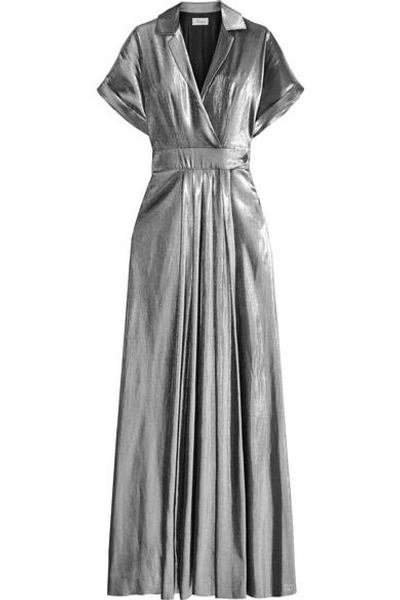 Shop Temperley London Lamé Wrap-effect Maxi Dress In Silver