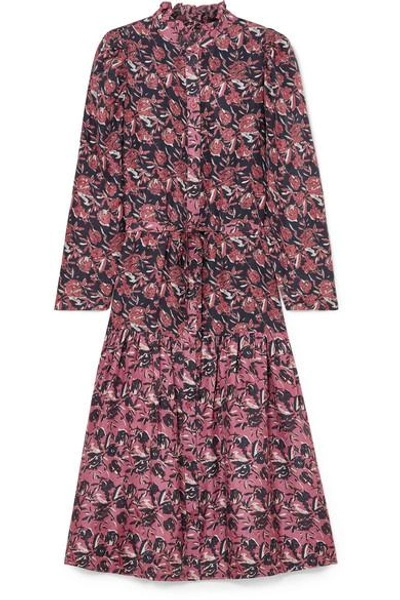 Shop Apiece Apart Marijn Dunegrass Printed Silk Midi Dress In Plum