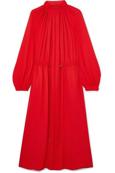 Shop Tibi Gathered Crepe Midi Dress In Red