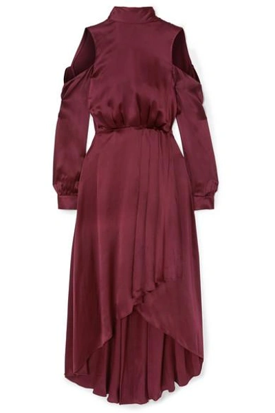 Shop Diane Von Furstenberg Cold-shoulder Asymmetric Silk Midi Dress In Burgundy