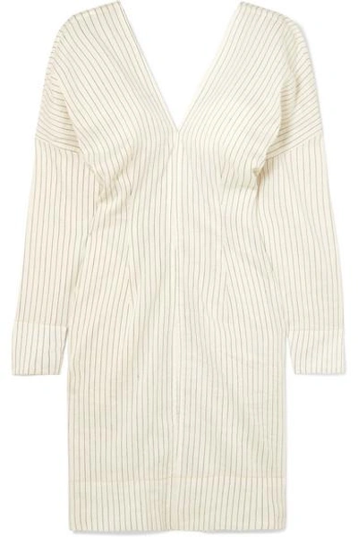Shop Bassike Pinstriped Ramie And Cotton-blend Mini Dress In Cream