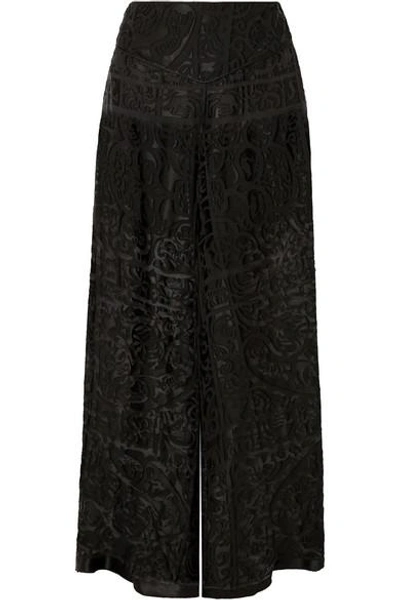 Shop Anna Sui Devoré-chiffon Wide-leg Pants In Black