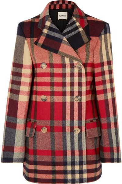 Shop Khaite Clara Double-breasted Checked Wool And Cashmere-blend Coat In Red