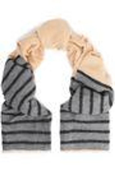 Shop Brunello Cucinelli Woman Striped Two-tone Intarsia-knit Scarf Beige
