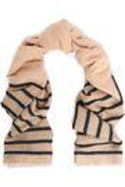 Shop Brunello Cucinelli Striped Metallic Intarsia-knit Scarf In Beige