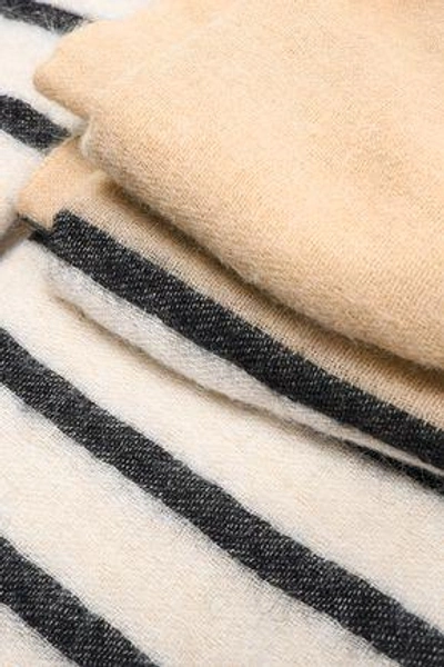 Shop Brunello Cucinelli Woman Striped Two-tone Intarsia-knit Scarf Beige