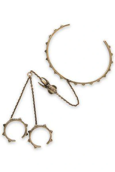 Shop Valentino Burnished Gold-tone Finger Bracelet In Brass