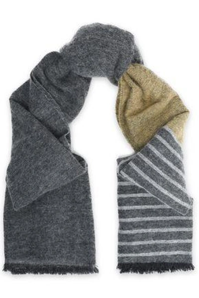 Shop Brunello Cucinelli Woman Striped Intarsia-knit Scarf Sage Green