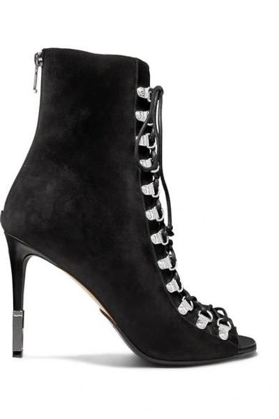 Shop Balmain Club Leather-trimmed Suede Ankle Boots In Black