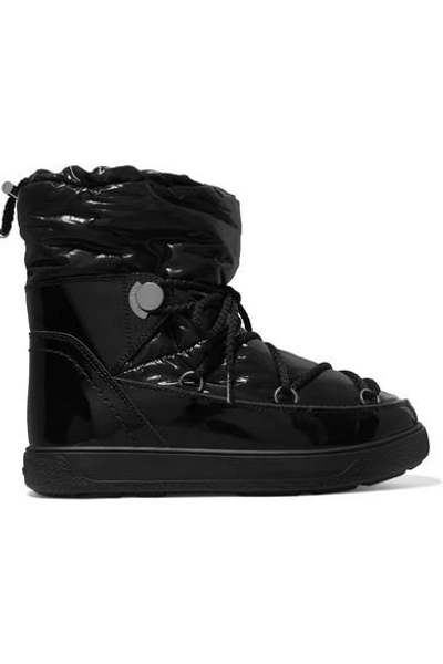 Shop Moncler Shell And Patent-leather Snow Boots In Black