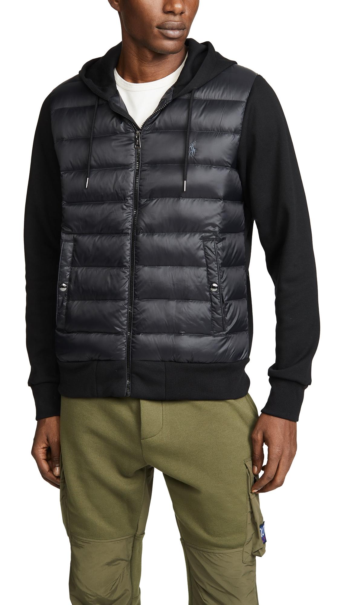 polo ralph lauren black hybrid hooded puffa jacket