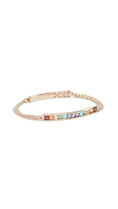 Shop Jane Taylor 14k Square Id Bracelet In Yellow Gold/rainbow