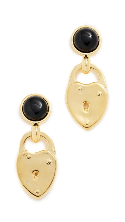 Shop Lizzie Fortunato Onyx Locket Earrings In Yellow Gold/black