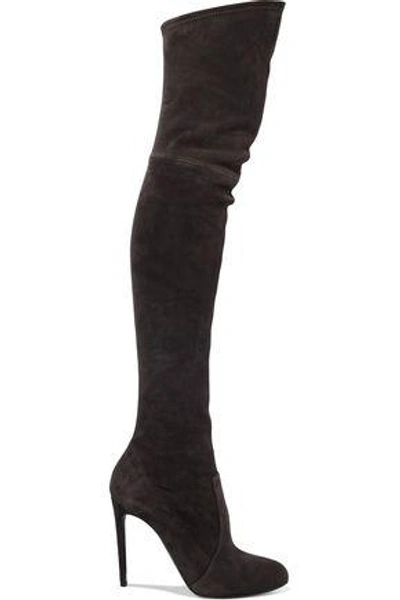 Shop Casadei Woman Suede Thigh Boots Anthracite