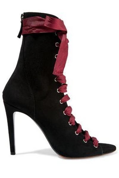 Shop Tabitha Simmons Lace-up Suede Ankle Boots In Black