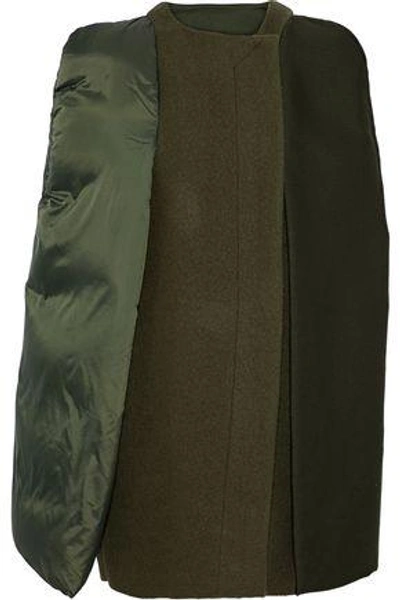 Shop Rick Owens Woman Paneled Shell, Twill And Brushed-wool Cape Army Green